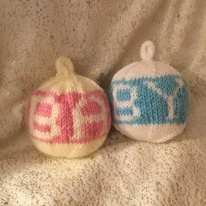 Hand-Knitted Gender Reveal Ornaments
